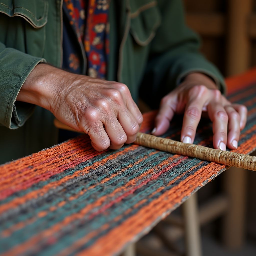 Artesano tejiendo una hamaca tradicional con fibras naturales.